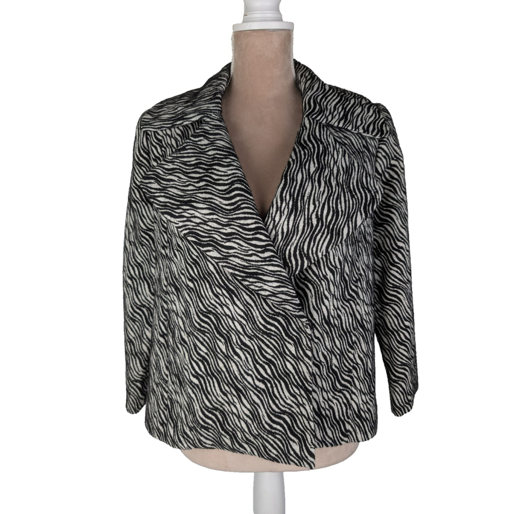 Tracy Reese Cropped Jacket Blazer Medium Zebra Black White Classic Old Money
